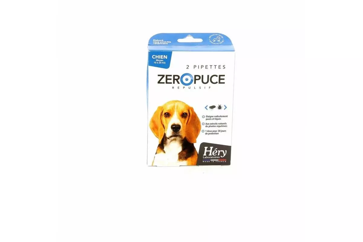 Zero Puce Répulsif Héry Laboratoires pour chien moyen de 10kg à 25kg 