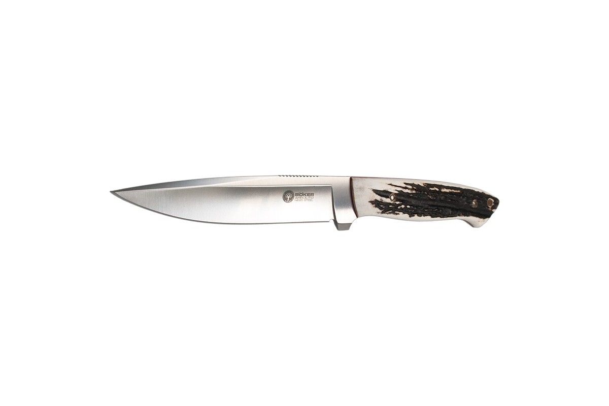 Couteau Relincho - Lame 128mm - Manche Bois de cerf - Etui cuir Böker 