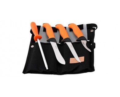 Butcher Set grand gibier 3 couteaux fixes - Aiguiseur - Trousse Cordura 