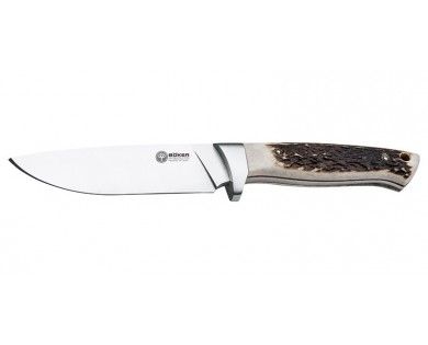 Couteau Hunter - Lame 120mm - Manche Bois de cerf - Etui cuir Böker 