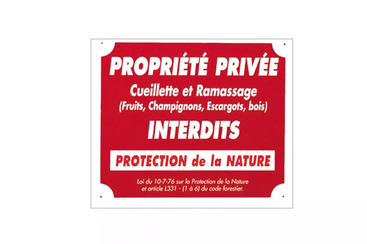 Panneau ''Propriété privée cueillette...'' 30 x 25 cm 