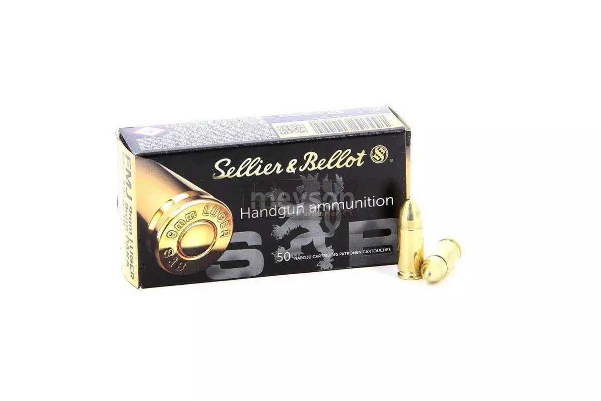 Munitions Sellier & Bellot FMJ calibre 9x19 mm 124grs boîte de 50 