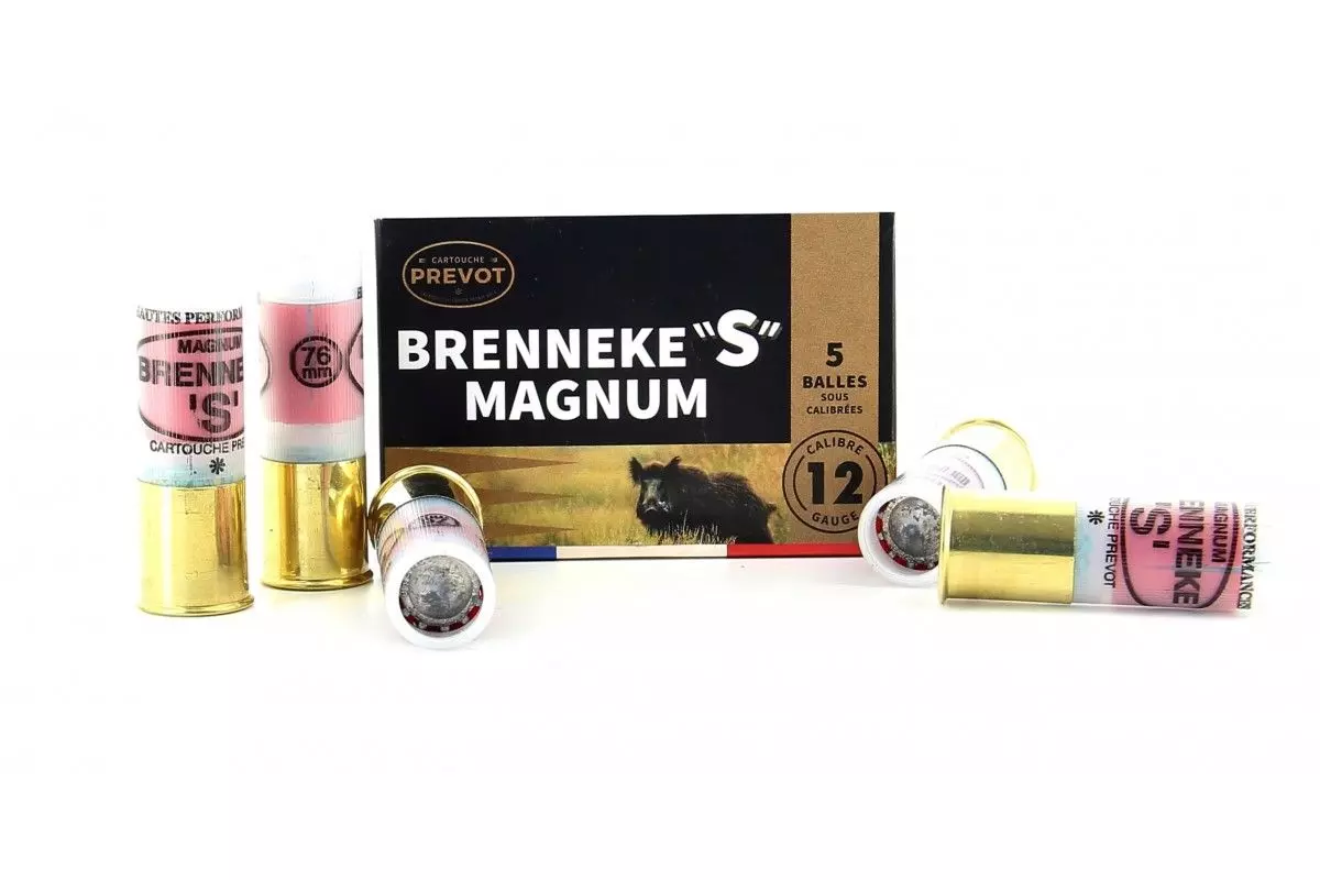 Cartouche Canon Lisse PREVOT Brenneke "S" Magnum 12-76 demi-blindée 