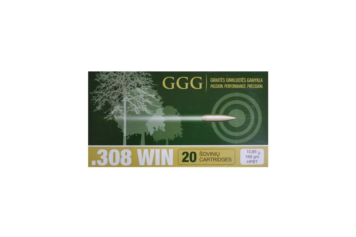 Cartouches GGG calibre 308 Win. HPBT Match 168 grains Sierra 
