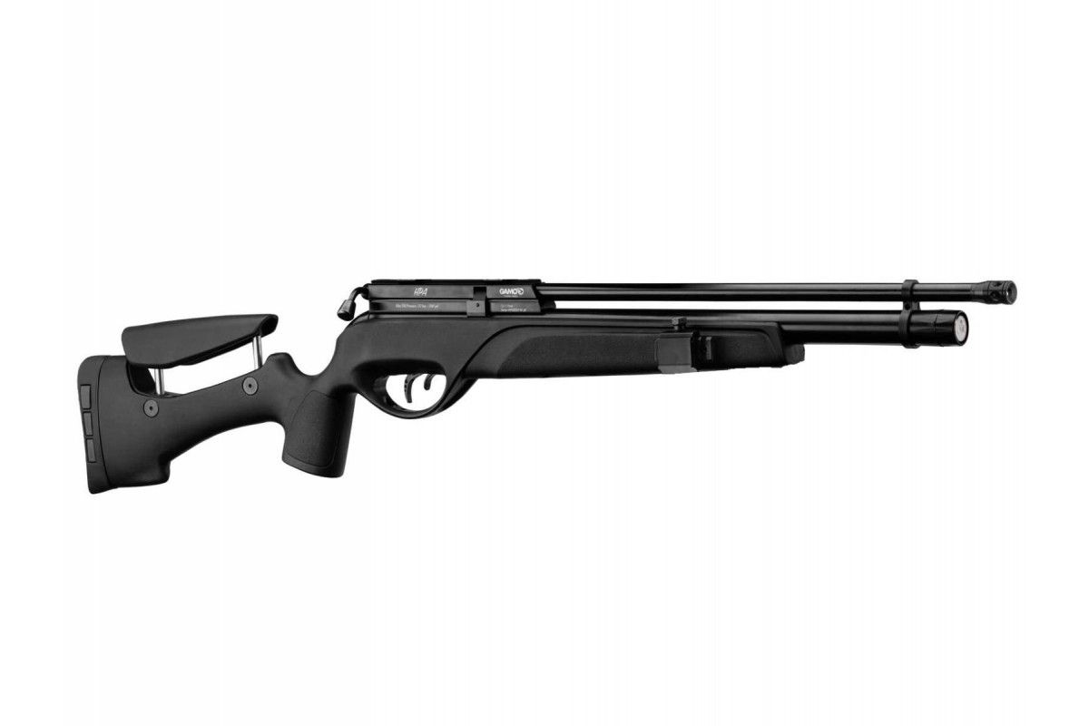 Carabine Gamo HPA PCP synthétique 10 coups calibre 5.5 mm 40 Joules + lunette 6-24x50 + bipied + pompe manuelle Carabine Gamo HPA PCP synthétique 10 coups calibre 5.5 mm 40 Joules + lunette 6-24x50 + bipied + pompe manuelle