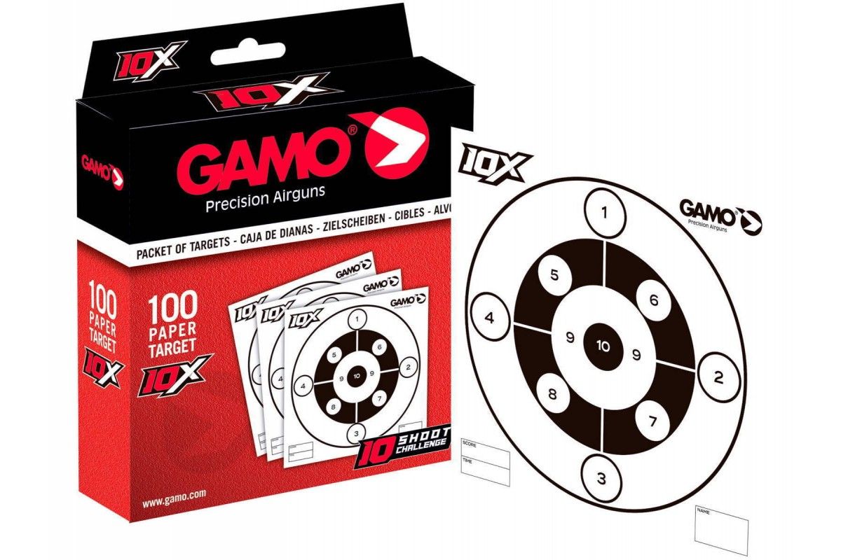 Lot de 100 cibles Gamo 10X cartonnées 14 x 14 cm Lot de 100 cibles Gamo 10X cartonnées 14 x 14 cm