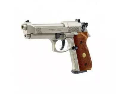 Pistolet Umarex Beretta M92 FS Nickel Wood calibre 4.5 mm diabolo 3,5 Joules 