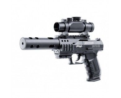 Pistolet Umarex Walther Nighthawk CO2 calibre 4.5 mm diabolo 4 Joules + silencieux + rail + point rouge 