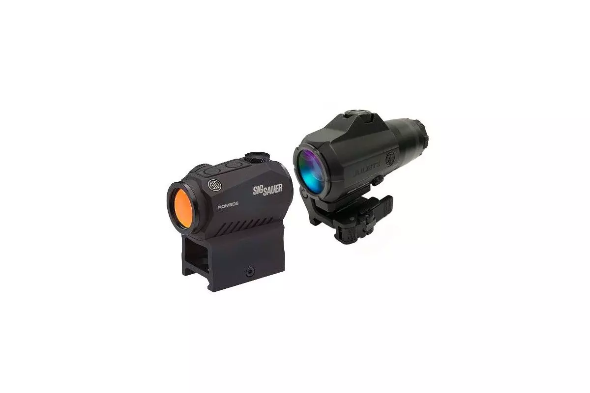 Combo Sig Sauer viseur ROMEO5 1x20 dot 2 MOA & magnifier JULIET3 3x24 montage Picatinny QR basculant PowerCam 90° 