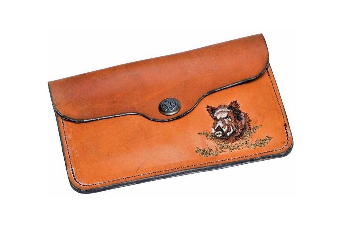 Pochette A BALLE CUIR VACHETTE BRODEE SANGLIER 10 TUBES JANUEL