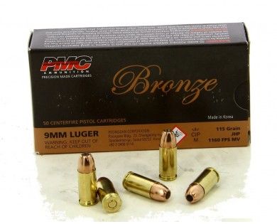 Munitions PMC calibre 9mm Luger 115 grains JHP 