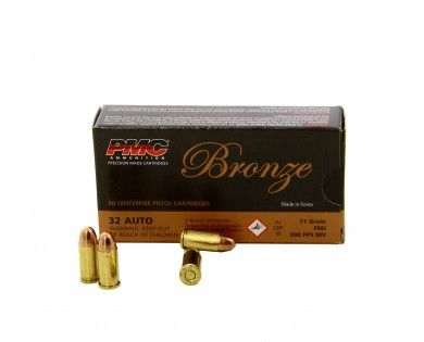 Munitions PMC calibre .32 Auto FMJ 71 grains 