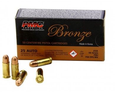 Munitions PMC calibre .25 Auto FMJ 50 grains 