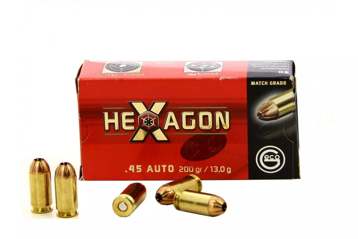 Munitions Geco Hexagon calibre .45 Auto 200 grains 