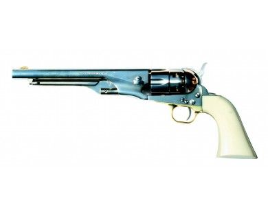 Révolver poudre noire Pietta 1860 Colt Army acier blanc crosse ivoirine calibre 44 