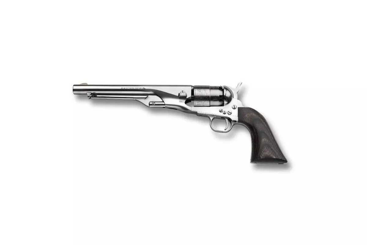Révolver poudre noire Pietta 1860 Colt Army nickelé gravé acier calibre 44 