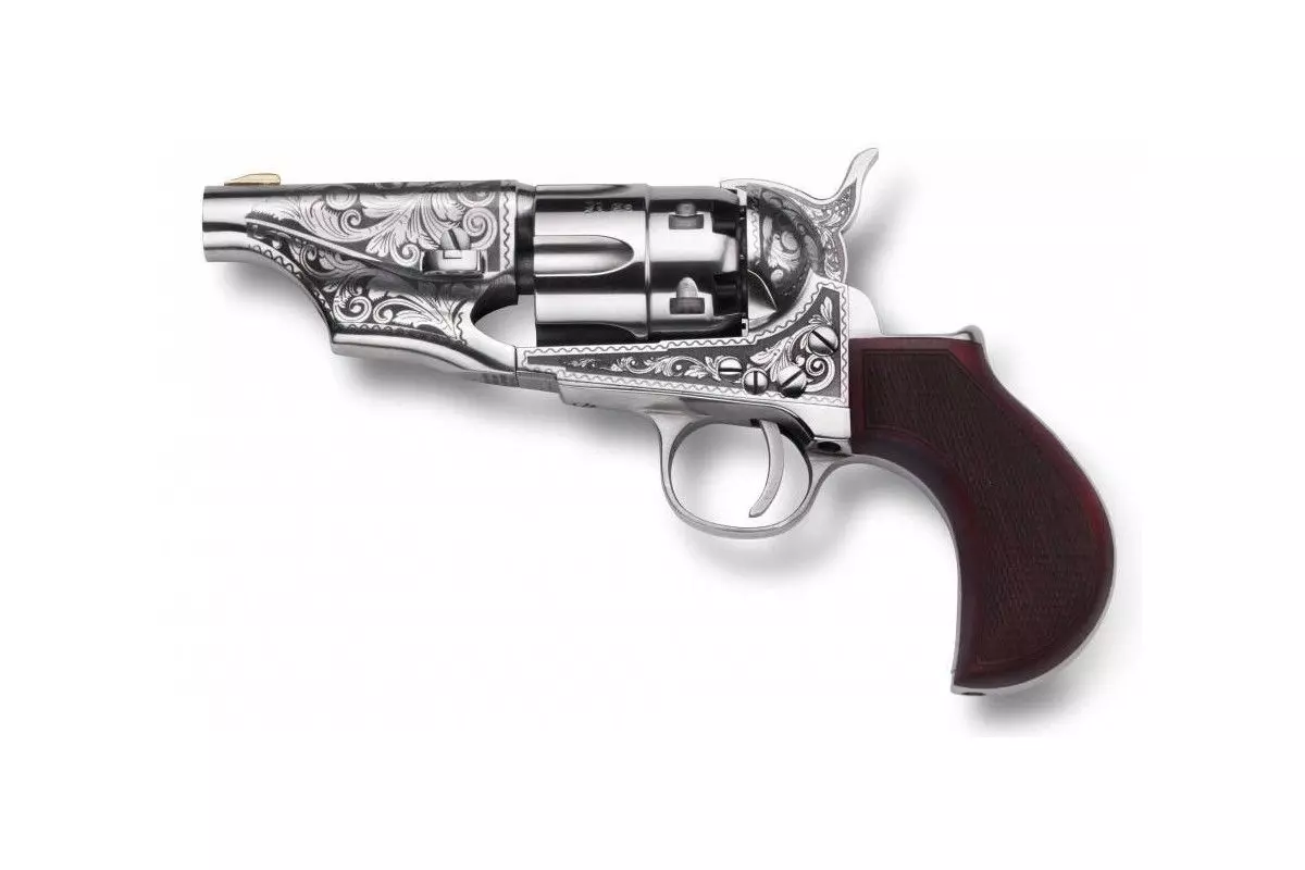 Révolver poudre noire Pietta 1860 Colt Saloon Thunderer nickelé gravé acier calibre 44 