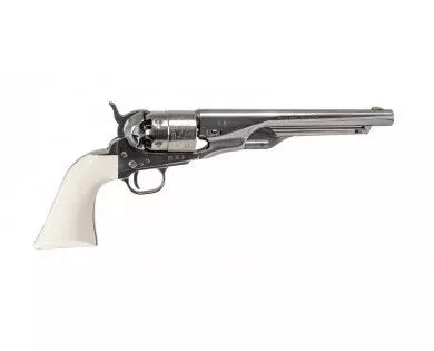 Révolver poudre noire Pietta 1860 Army Old Silver ivoirine bande acier calibre 44 