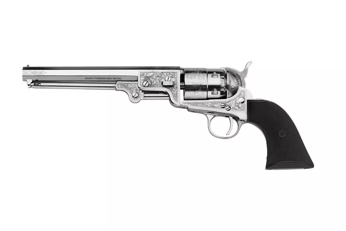 Révolver poudre noire Pietta 1851 Colt Navy Yank édition limitée nickelée laiton calibre 44 