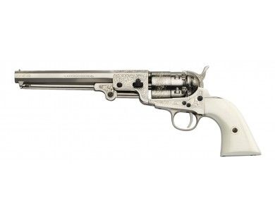 Révolver poudre noire Pietta 1851 Colt Navy Rebnord laiton nickelé gravé calibre 44 