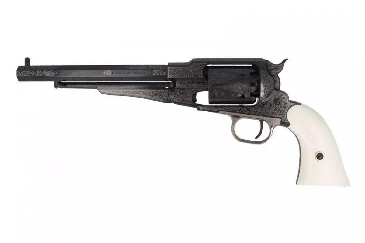 Révolver poudre noire Pietta 1858 Remington New Model Army de luxe acier bronzé gravé calibre 44 