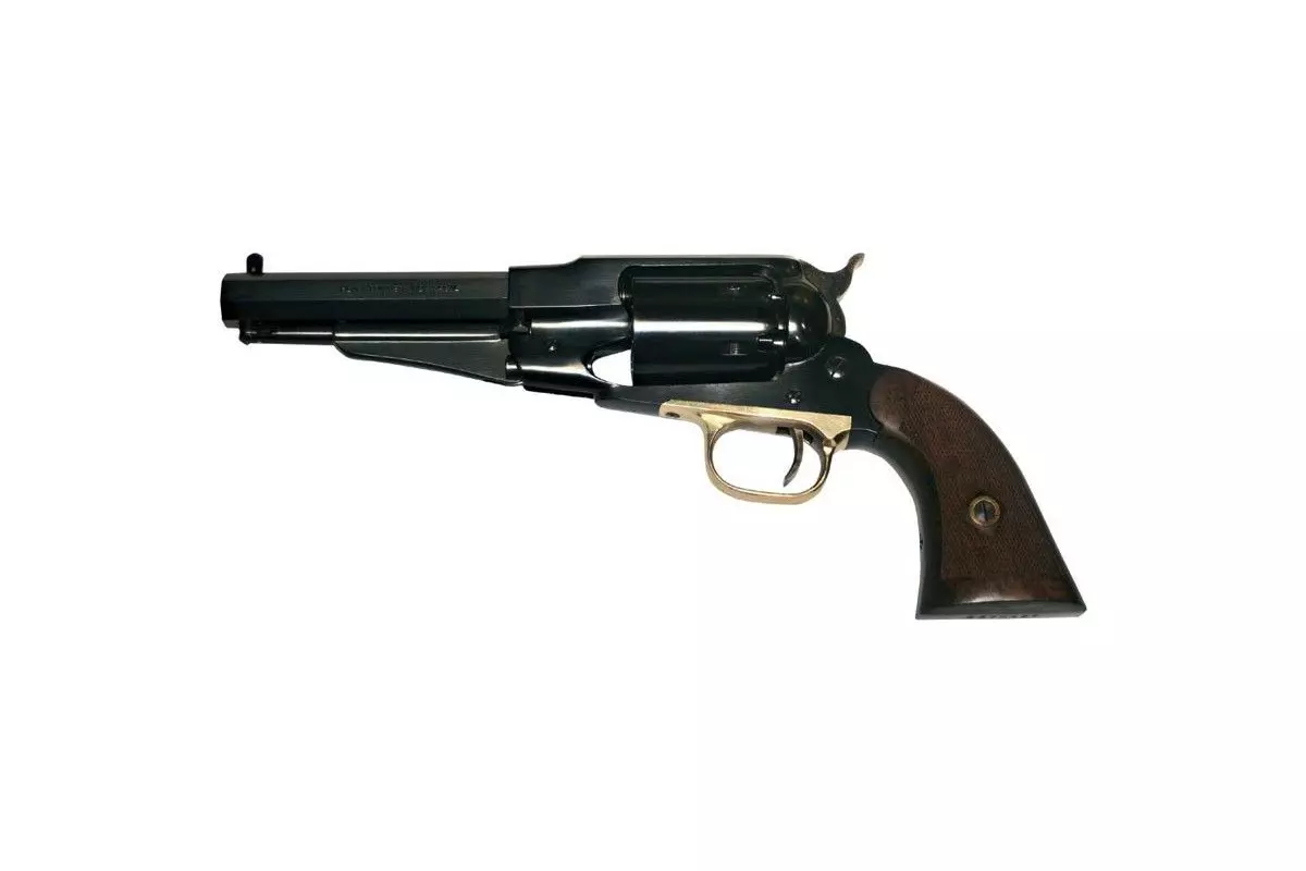 Révolver poudre noire Pietta 1858 Remington Texas Sheriff quadrillé laiton calibre 44 