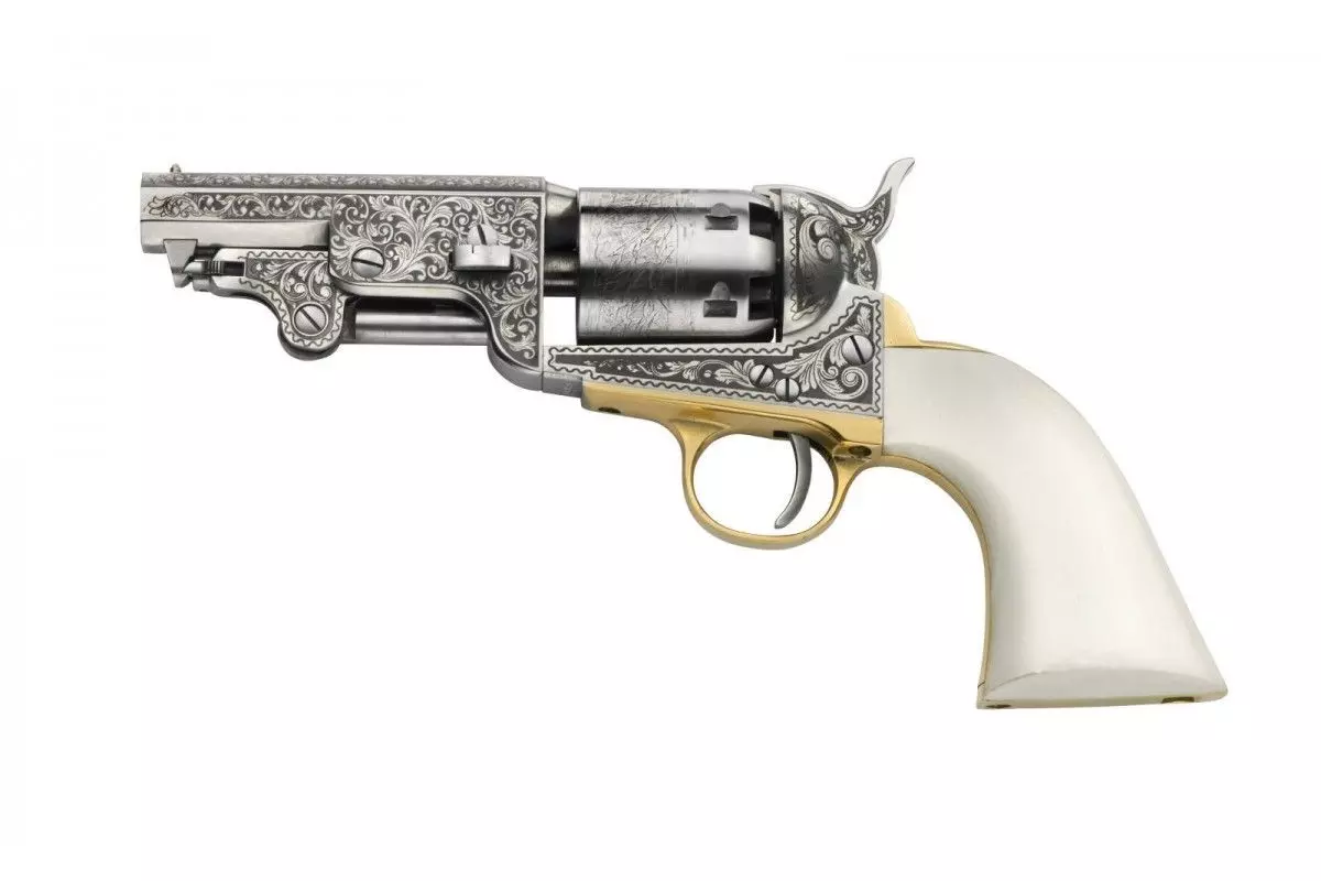 Révolver poudre noire Pietta 1851 Colt Navy Yank Old Silver Captain Schaeffer édition limitée acier calibre 44 