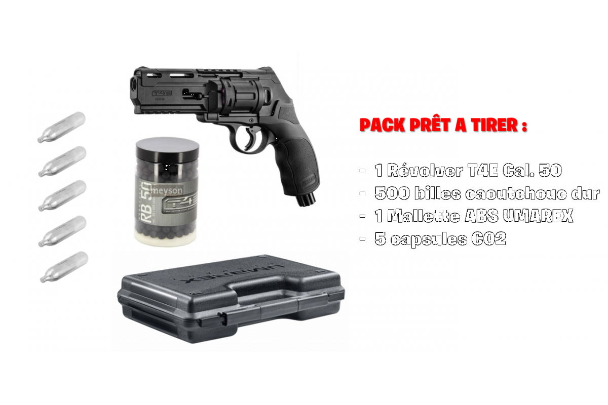 Pack Revolver Walther T4E HDR 50 - 11 joules Calibre .50 + 500 munitions cal.50 et une mallette ABS Umarex Pack Revolver Walther T4E HDR 50 - 11 joules Calibre .50 + 500 munitions cal.50 et une mallette ABS Umarex