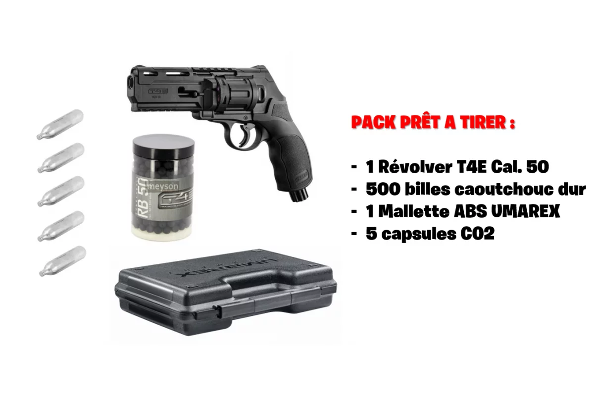 Pack Revolver Walther T4E HDR 50 - 11 joules Calibre .50 + 500 munitions cal.50 et une mallette ABS Umarex 