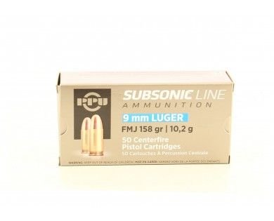 Munitions PPU subsonic 9mm Luger FMJ 158 Grs 