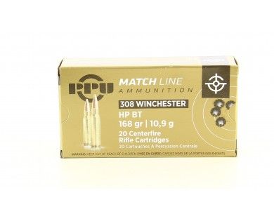 Munitions PPU 308 Winchester HP BT 168 Gr – 10.9 g 
