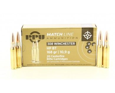 Munitions PPU 308 Winchester HP BT 168 Gr – 10.9 g 