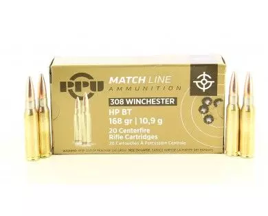 Munitions PPU 308 Winchester HP BT 168 Gr – 10.9 g 