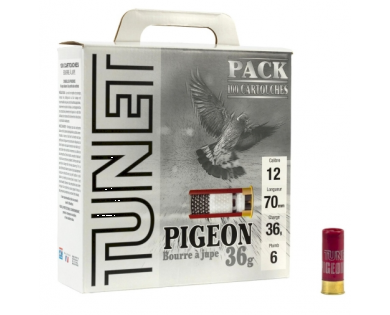 Pack de 100 cartouches TUNET Pigeon calibre 12/70  36 grammes BJ plomb n°6 
