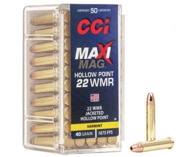 MUNITIONS CCI 22 WMR MAXI-MAG JHP 40 Grains CUIVREE 