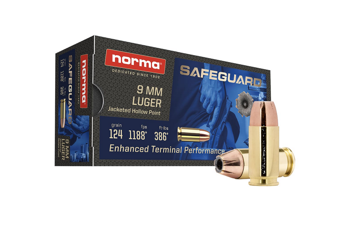 Munitions NORMA Safeguard calibre 9x19 JHP 124 grains NORMA 1 - PS Type Munitions NORMA Safeguard calibre 9x19 JHP 124 grains NORMA 1 - PS Type