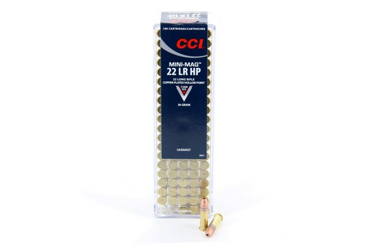 Munitions 22 LR CCI Mini-Mag HP 36 grs 1260 FPS cuivrées tête creuse Munitions 22 LR CCI Mini-Mag HP 36 grs 1260 FPS cuivrées tête creuse