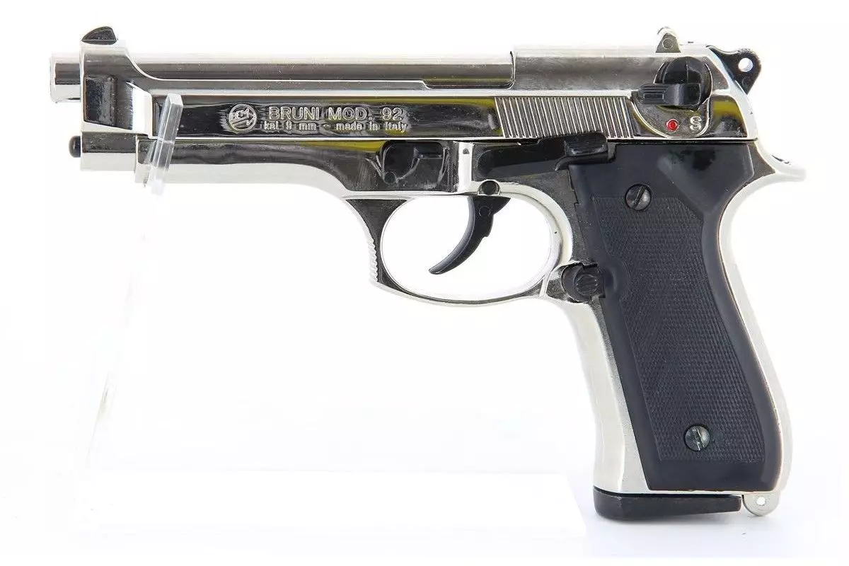 Pistolet BRUNI M92 nickelé à blanc 9mm 
