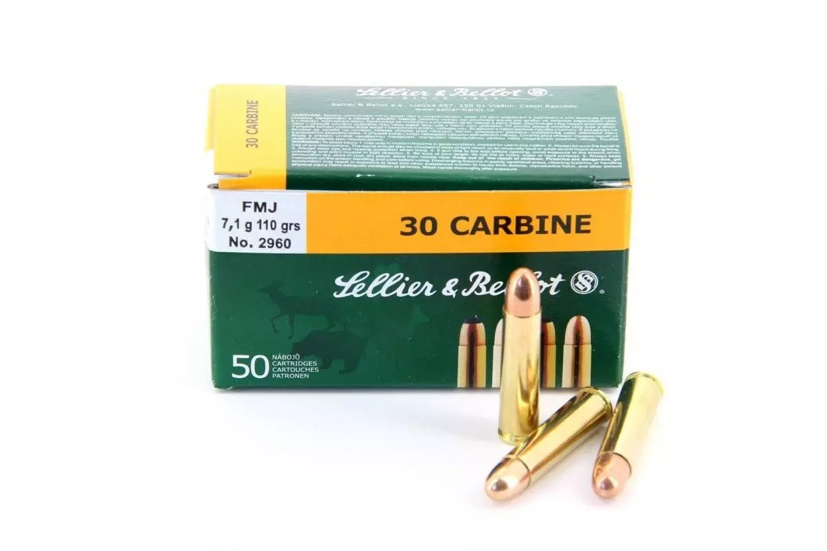 Munitions Sellier & Bellot FMJ calibre 30 Carbine – 110 grains 