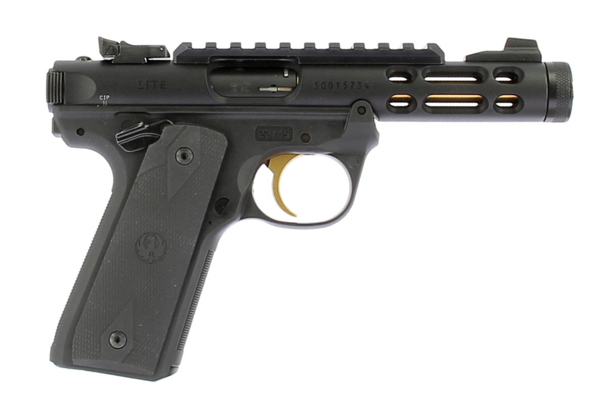 Pistolet RUGER Mark IV 22/45 lite Noir et Or Optic Ready fileté .22LR Pistolet RUGER Mark IV 22/45 lite Noir et Or Optic Ready fileté .22LR