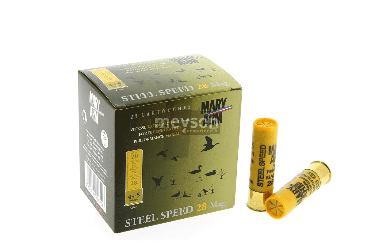 Cartouches de chasse Steel speed Calibre 20 Magnum Plomb N°4+5 Cartouches de chasse Steel speed Calibre 20 Magnum Plomb N°4+5