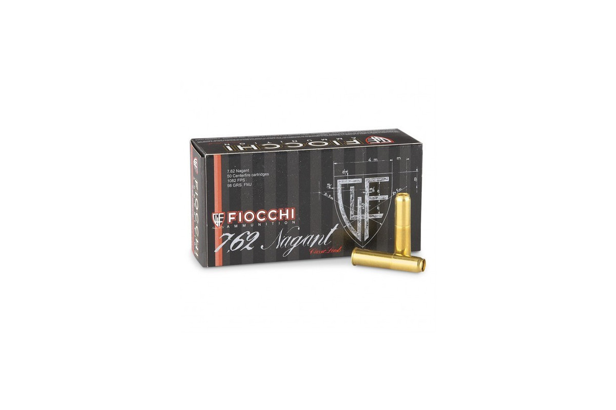 Boite de 50 cartouches FIOCCHI Calibre 7,62 Nagant FMJ 98 Grains Boite de 50 cartouches FIOCCHI Calibre 7,62 Nagant FMJ 98 Grains