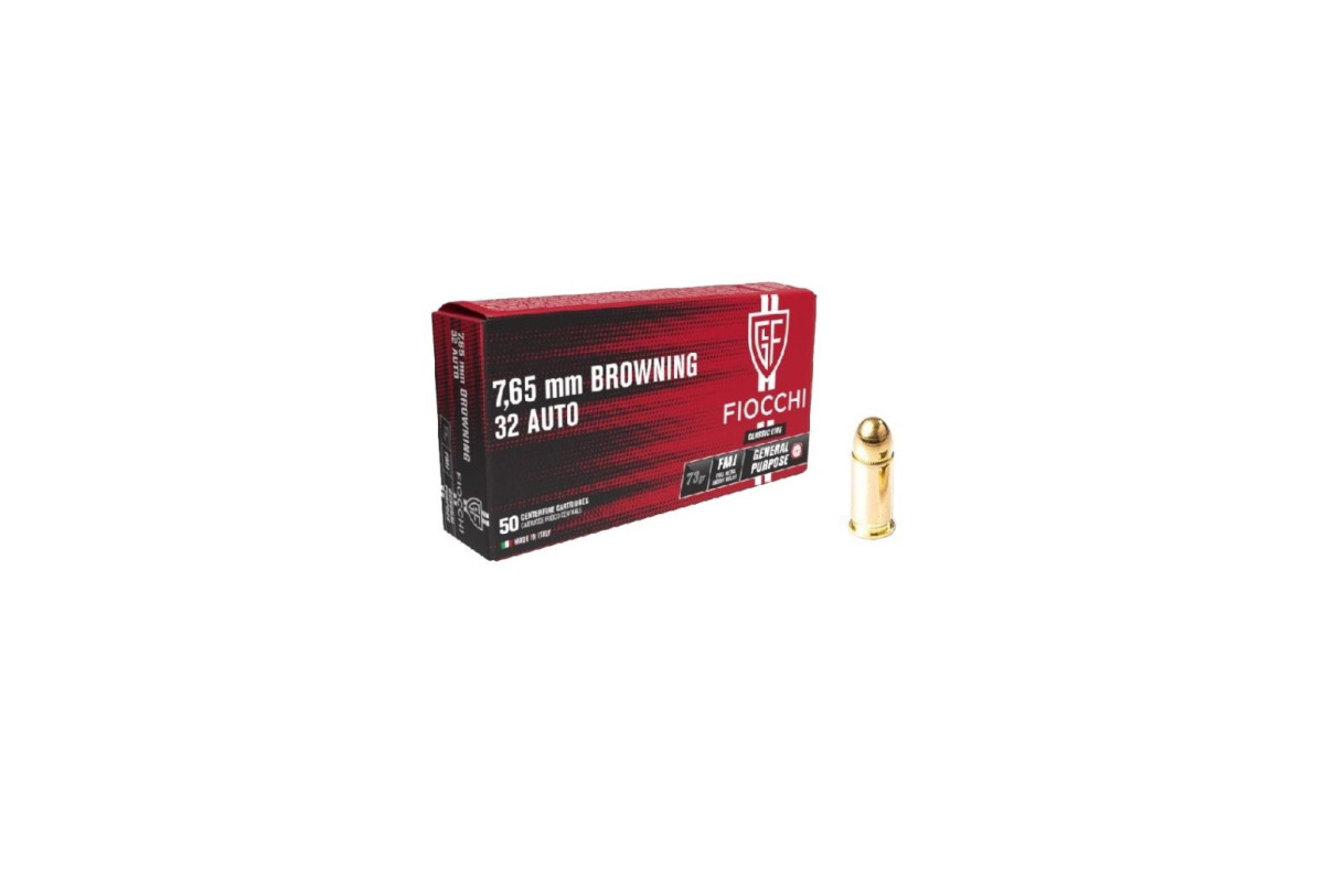 Boite de 50 cartouches FIOCCHI Calibre 7.65 Browning FMJ 73 Grains Boite de 50 cartouches FIOCCHI Calibre 7.65 Browning FMJ 73 Grains