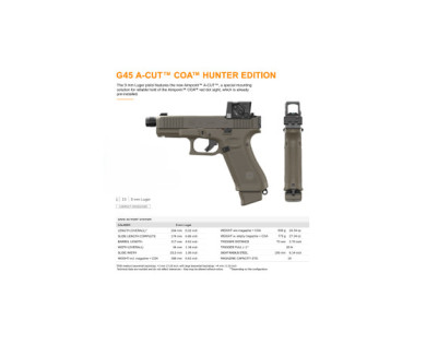 Pistolet  GLOCK 45 HUNTER A-CUT Fileté OD Green Calibre 9x19