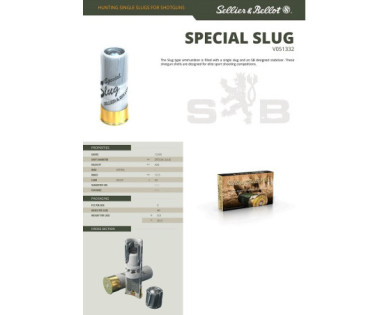 Munitions Sellier & Bellot Calibre 12/65 494 Grs SPECIAL SLUG - Boite de 5