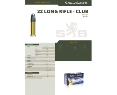 Munitions Sellier & Bellot Calibre 22 LR CLUB 40 Grs LRN - Boite de 50