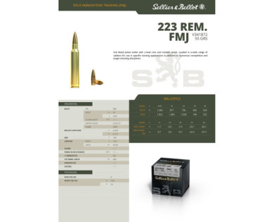 Munitions Sellier & Bellot Calibre 223 REMINGTON 55 Grs FMJ - Boite de 100