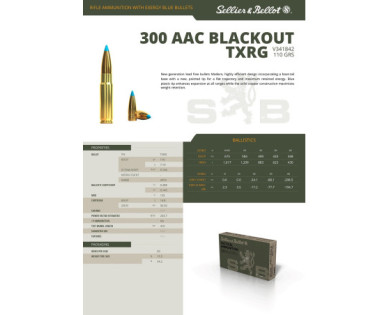 Munitions Sellier & Bellot Calibre 300 AAC BLACKOUT 110 Grs TXRG - Boite de 20