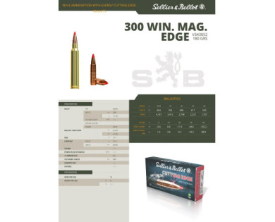 Munitions Sellier & Bellot Calibre 300 WINCHESTER MAGNUM 180 Grs TXRG - Boite de 20