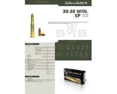 Munitions Sellier & Bellot Calibre 30-30 WINCHESTER 150 Grs SP - Boite de 20